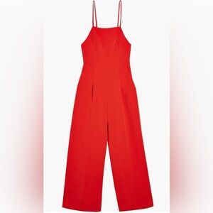 Topshop Strappy Back Wide Leg Red Jumpsuit